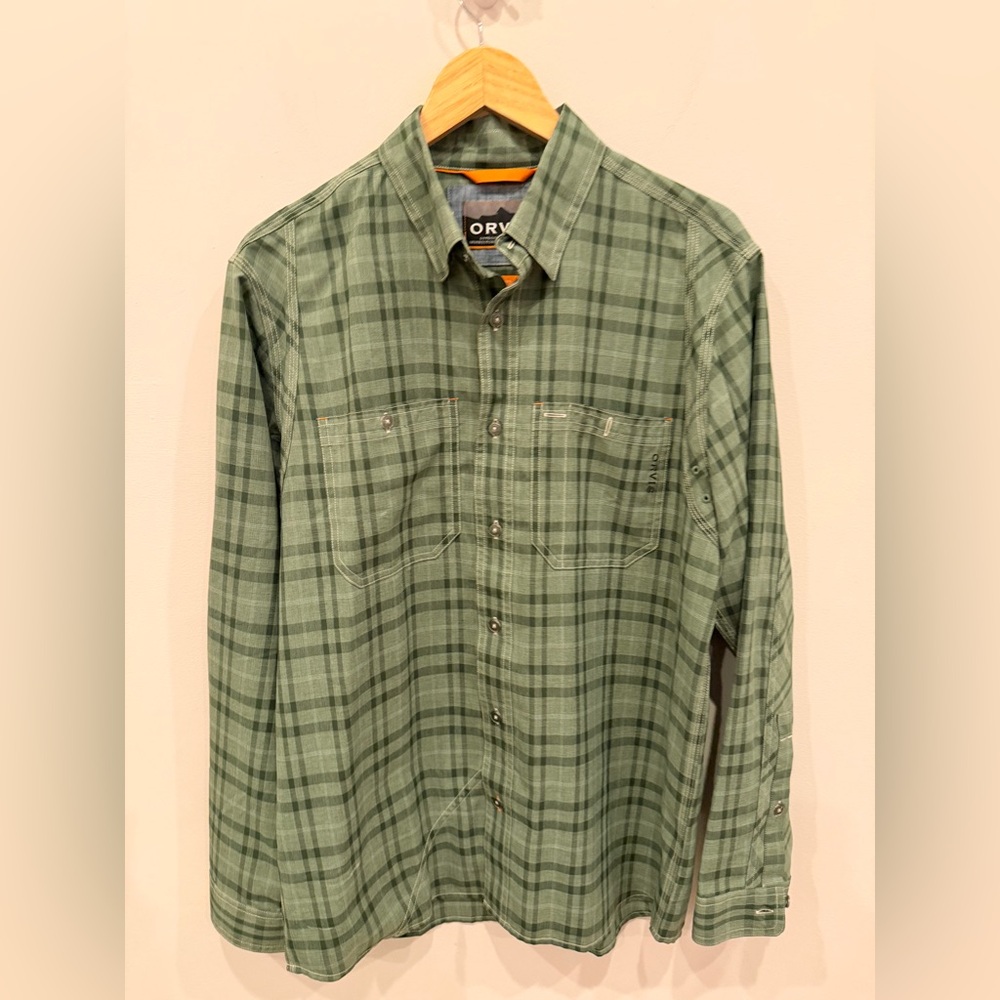 Orvis Active Fit Green Plaid Button Down‎ Shirt Men’s Medium